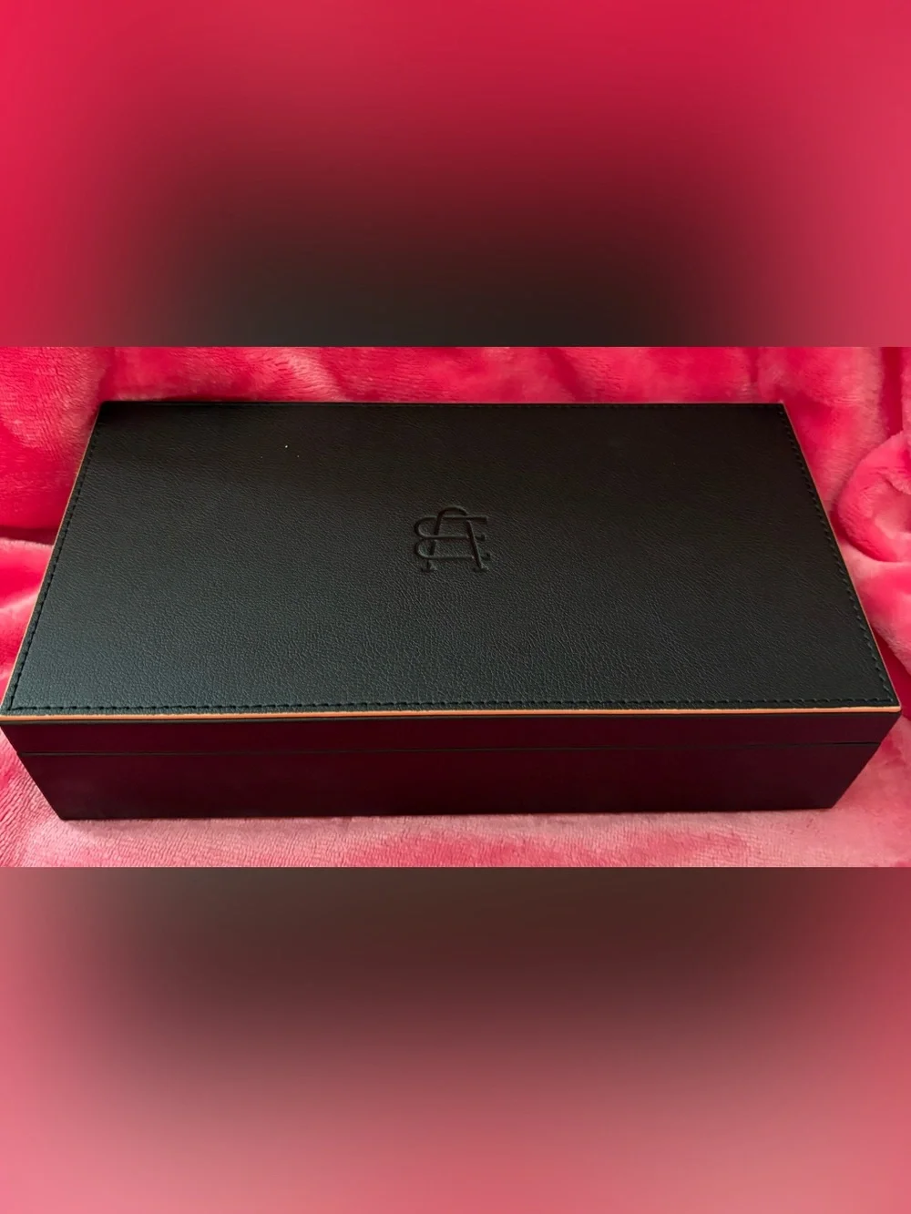 Men's Black Faux Leather box with Embossed Monogram